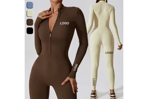 Zip Up Turtle Neck Compression One Piece Jumpsuit Women Ultra Soft Bodysuit Playsuit For Gym Fitness Workout