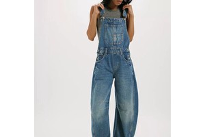 Women's Slouchy Fit Overall Adjustable Buckle Jean Jumpsuit Washed Cotton Dungarees Custom Logo Factory