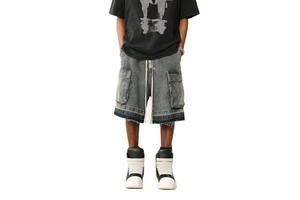 Wholesale Customized Men's XS Denim Shorts Breathable Canvas Streetwear Multiple Pocket Logo Decoration OEM Service Available