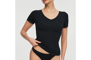OEM Custom Logo Women's V-neck Yoga T-shirt Second Skin Felling Butt Soft Yoga Top for Women