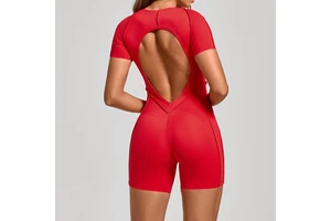 Wholesale Hip Lifting Sports Jumpsuit Yoga Suit Short Sleeved Backless Tight Fitting Fitness Jumpsuit for Women