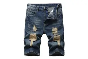 2024 Summer New Mens Ripped Short Jeans Fashion High Street Hole Patch Cotton Shorts Plus Size Casual Denim Shorts Male Clothing