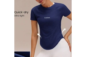 OEM ODM Custom Logo Breathable Comfort Quick Dry U Shape Irregular Hem Women Sport T Shirt For Yoga Running Fitness Daily
