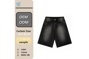 Custom Washed Denim Rhinestone Straight Fit Vintage Streetwear Distressed Summer Fashion Men's Shorts