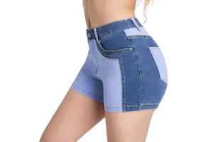Women's Stretch Denim Shorts Trendy Washed Patchwork Color-Block Denim Shorts - Summer Multi-Color Edition Skinny Fit
