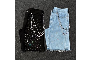 DiZNEW Wholesale Men's Denim Shorts Streetwear Designer Rhine Stone Shorts Men