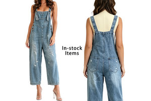 Wide Leg Distressed Denim Overalls Women Ripped Baggy Fit Jumpsuit Heavyweight Vintage Jean Overalls Streetwear