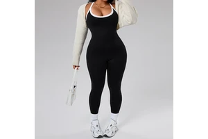 Plus-size European American Style Color-blocked Seamless Spandex/nylon One-piece Yoga Jumpsuit Women Crisscross Straps Beautiful