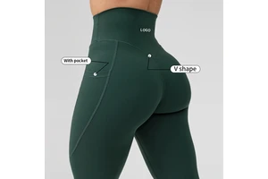 Custom Solid Sports Yoga Pants High Waist Stretch Scrunch Butt Lift V Back Yoga Leggings Pockets Workout Gym Leggings for Women
