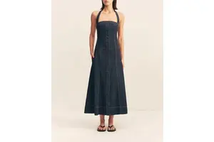 Hot Sale Sleeveless Denim Dresses Clothing Manufacturers Custom High Quality Pleated Cotton Denim Jeans Dress Women