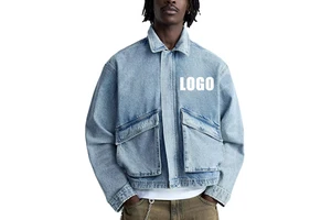 OEM Custom Mens Jean Denim Jacket Faded Effect Japanese Denim Cotton Coat Oversized Vintage Washed Denim Jacket