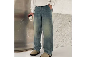 Autumn Winter Men's High Quality Cargo Pants Elastic Waist Loose Straight Thick Wide Trousers Hip Hop Streetwear Jeans