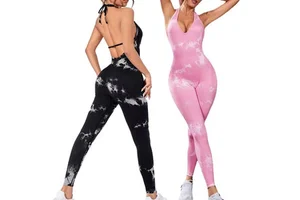 Seamless Custom Tie Dye Yoga Sport Jumpsuit Bodysuit Workout Gym Jumpsuit Fitness Rompers Women Jogging One Piece Yoga Jumpsuit