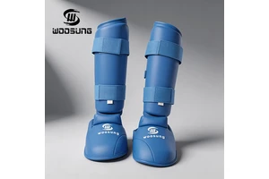 Custom Logo High End PU Leather Sponge Padding Double Foot And Shin Protector For Global Distributors Karate Shin Instep Guard