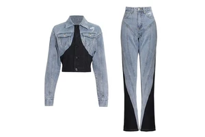 OEM Service Long Sleeve Sexy Cargo Jeans Clothing Sexy Plus Size Blue Jean Jacket and Pants Two Piece Jeans Women's Denim Sets