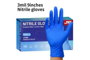 Blue disposable nitrile gloves powder free 3mil industrial use food processing waterproof and oil resistant 100 pieces 1 box