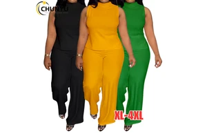 2024 Summer New Plus Size Women'S Solid Color Casual Sleeveless Trousers Suit