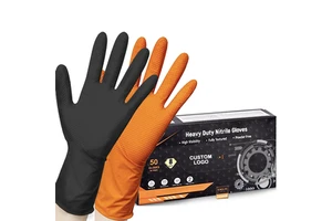 Wholesale Factory Heavy Duty Nitrile Gloves 8mil 10 Mil Raised Diamond Texture Latex-Free Food-Safe Disposable Safety Gloves