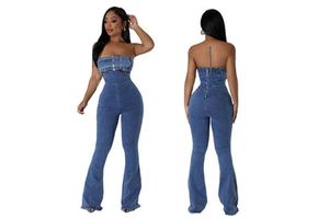 2024 S-2XL Trendy Popular Sexy Strapless Denim Jeans Plus Size One Piece Playsuit Jumpsuit