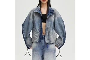 Custom Women's Winter Solid Denim Jackets and Coats with Zipper Front Logo Eco-Friendly Vintage Design