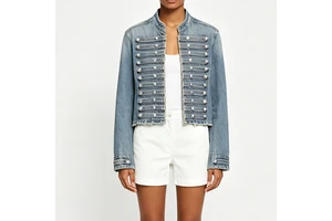 Women Denim Jacket Stand Collar Minimalist Short Jean Coat Streetwear Casual Outerwear Ladies Fashion Button Trucker Custom OEM