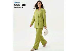 Wholesale Women's 2 Piece Blazer Set Oversized Long Blazer Jacket High Waist Wide Leg Pants Office Lady Casual Fashion Suit Set