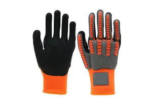 High Visibility Orange HPPE Sandy Nitrile Coated ANSI/ISEA Level 1 TPR Impact Protection Gloves for Work
