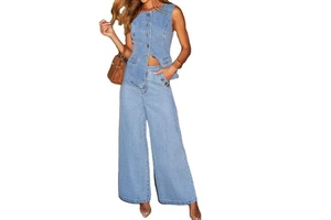 Wholesale Girls Jeans Suit New Fashion Casual Womens Vest Pants Suit Handsome Women Denim Pants Set