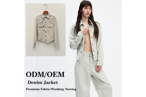 Women's Retro Cut Crop Top Denim Jacket Cotton/Bamboo Fiber Beige Faded Autumn Street Washed Casual