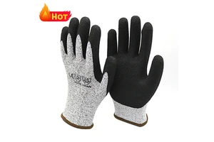 Great Grip En388 4544 Hppe Cut Resistant Level 5 Work Safety Gloves Anti Cut Sandy Nitrile Coated Hand Gloves