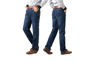 Men's Retro Cowboy Style Blue Washed Denim Trousers High Waist Casual Flare Design with Patches 100% Cotton for Autumn Fashion