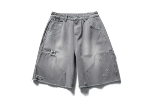 Custom Men's Loose Fit Denim Shorts Acid Washed Jean Shorts for Men Baggy Jeans OEM Service Customized