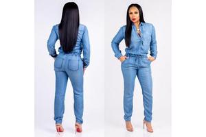 2023 Full Length Casual Ladies Women Overall Long Sleeve Jeans Denim Jumpsuit