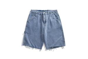Men's High Waist Denim Bermuda Shorts Solid Color Cotton Casual Style Button Fly Washed Finish Pockets Breathable Summer Wear