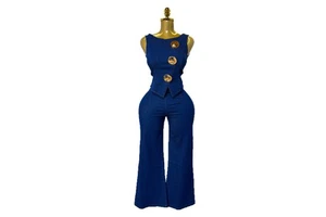 Women's Metal Buckle Round Neck Sleeveless Denim Vest and High-Waisted Wide-Leg Pants 2-Piece Set Sehe Fashion