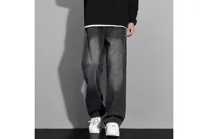 Plus Size Men Jeans Elastic Waist Stretch Denim Pants Comfortable Casual Loose Fit Old Man Grandpa Trousers Supplier