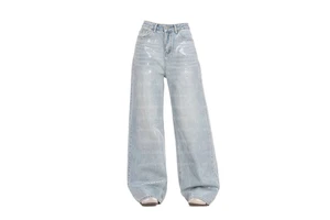 Woman Pants Faded Casual Wide Leg Baggy Jeans Women Rhinestone Jeans High Street Vintage Washed High Waisted Jeans 2026