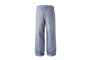 Plus Size Women's High Waist Wide Leg Denim Pants Dot Pattern Loose Fit Full Length Casual Autumn Jeans With Pockets
