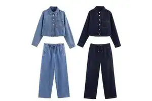 Za Women Clothing Pocket Short Denim Women's Shirt Long Sleeved Plus Jeans Suit 2026