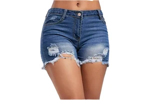 Custom Washed High Quality Strech Elastic Ripped High Waist Cropped Women's Denim Shorts Wholesale Women's Jeans