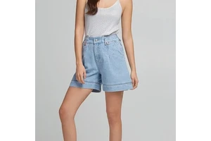 Hot Sale Women's High Waist Streetwear Fashion Rhinestone Denim Shorts Jean Denim Washed Blue Jorts