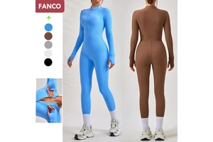 FANCO Wholesale Polyamide Gym Clothes Active Wear Yoga Fitness Sports Zipper Sport Jumpsuit One Piece Yoga Wear Female Jumpsuits