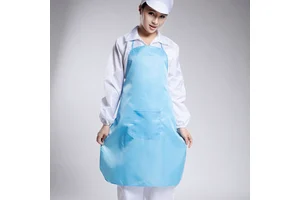 Industrial Washable Dust-Free Blue Polyester Cleanroom Anti-Static ESD Safe Apron for Lab Electronic Workshops