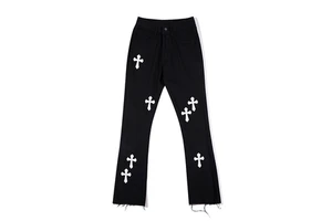 Premium Quality Breathable Eco-Friendly Plus Size Washed Stacked Black Bell Bottom Slim Fit Boot Cut Men's Denim Jeans Patches
