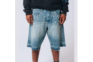 Custom Shorts Manufacturer Rhinestone Denim Shorts Summer Casual Cotton Work Chino Cargo Men's Denim Shorts