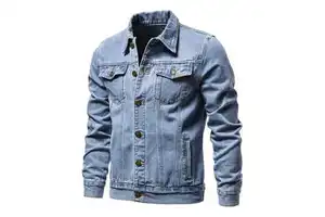 Men's Winter Denim Jacket Stand Collar Solid Color Customized Color Front Pocket Eco-Friendly Polyester/Cotton High Quality