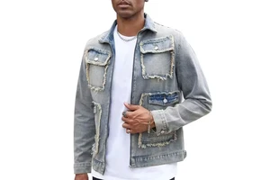 Men's Casual Wear Denim Jackets for Men and 100% Cotton Original Button Denim Work Stitch Slim Fit Denim Jackets Wholesale