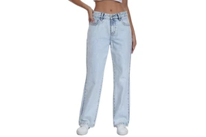 2026 Casual Women Washed Wide Leg Denim Jeans with Whiskers Fashion Trousers for women