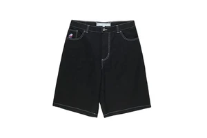 2024 Summer Vintage Baggy Men's Jeans Shorts High Quality Washed Black Customized Knee-Length Denim Jorts Distressed Print Loose