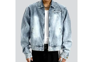 Custom Logo Streetwear Casual Zipper Jeans Jacket for Men